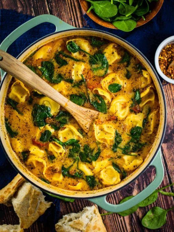 Sausage and Spinach Tortellini Soup with Sundried Tomatoes