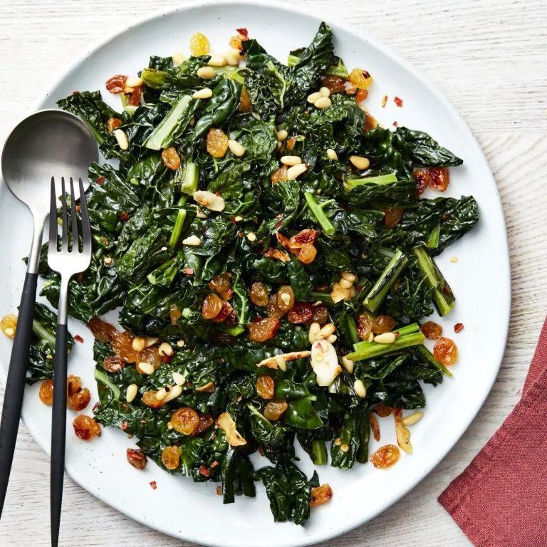 Sautéed Kale with Almonds and Raisins