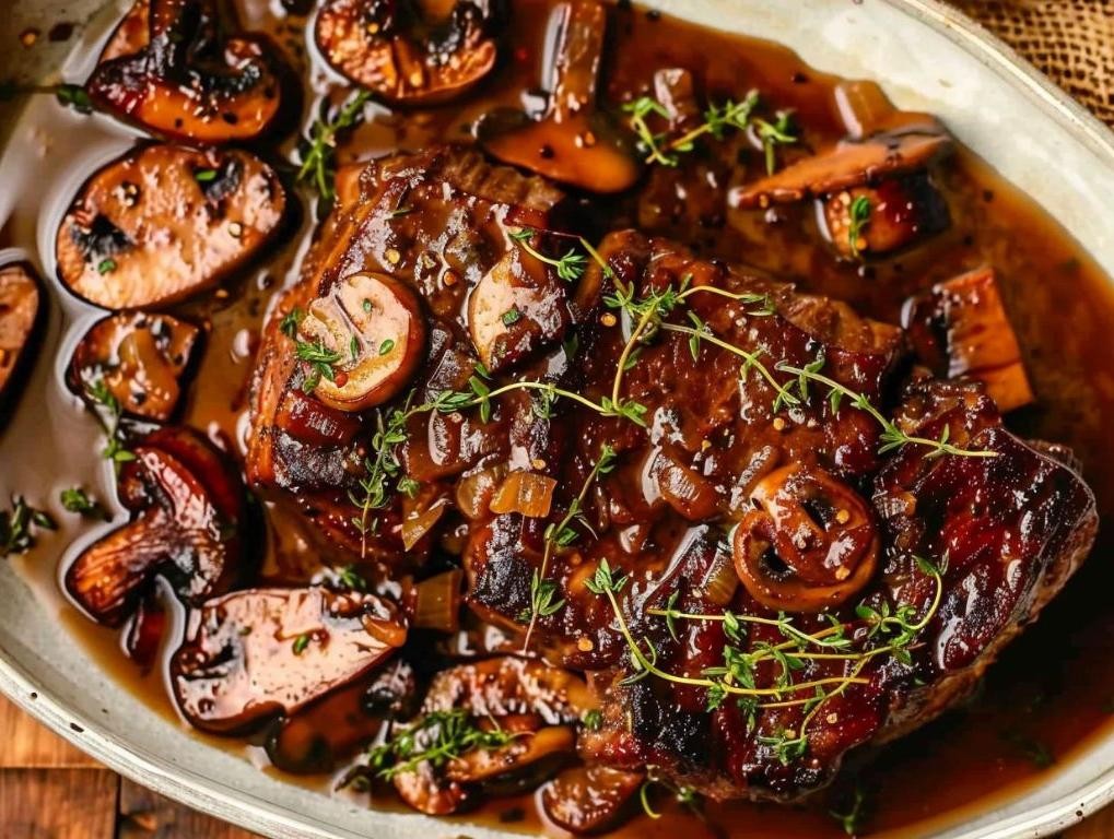 Sautéed London Broil with Mushroom Wine Sauce