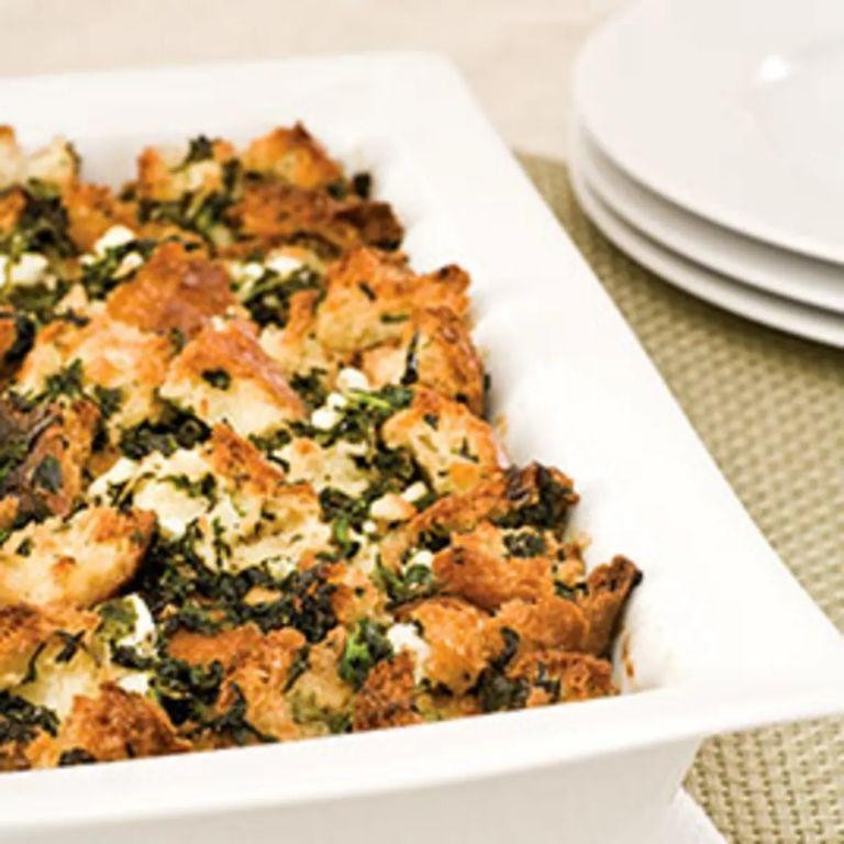 Savory Bread Pudding with Spinach and Feta