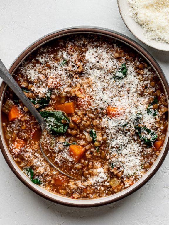 Savory Brown Rice and Lentil Soup