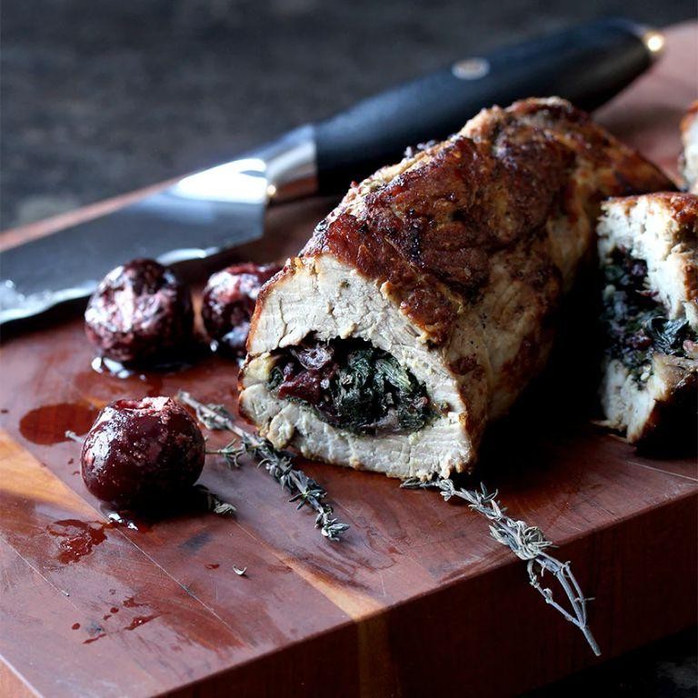 Savory Cherry and Spinach Stuffed Pork Loin