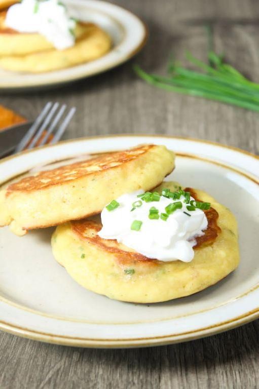 Savory Chive Pancakes with Sour Cream