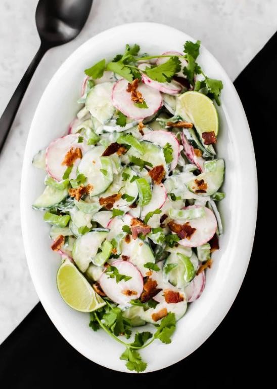 Savory Cucumber Bacon Mayo Toss