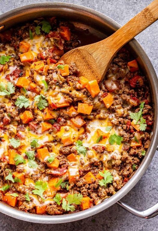 Savory Hamburger and Sweet Potato Hash Brown Casserole