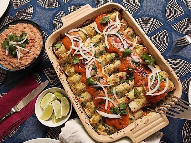 Savory Hominy and Chicken Enchiladas