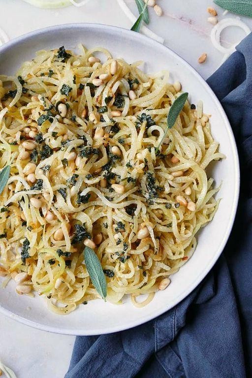 Savory Kohlrabi Leaf Pesto Pasta
