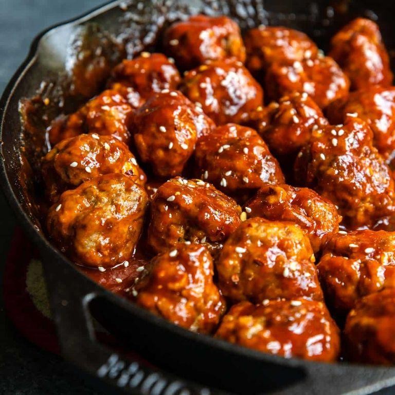 Savory Korean Pork Meatballs with Gochujang Glaze