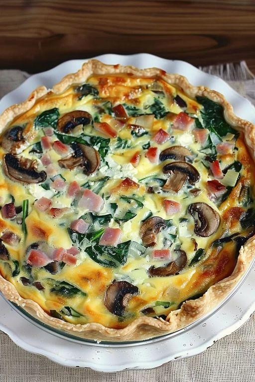 Savory Mushroom, Ham, and Cheese Quiche