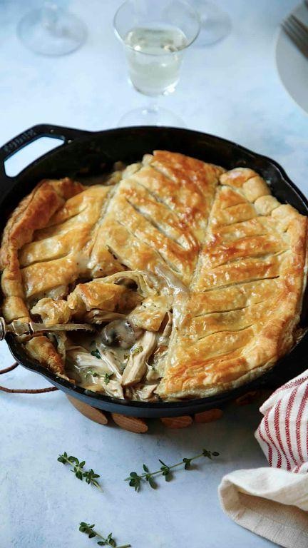 Savory Mushroom and Chicken Pot Pie with Puff Pastry