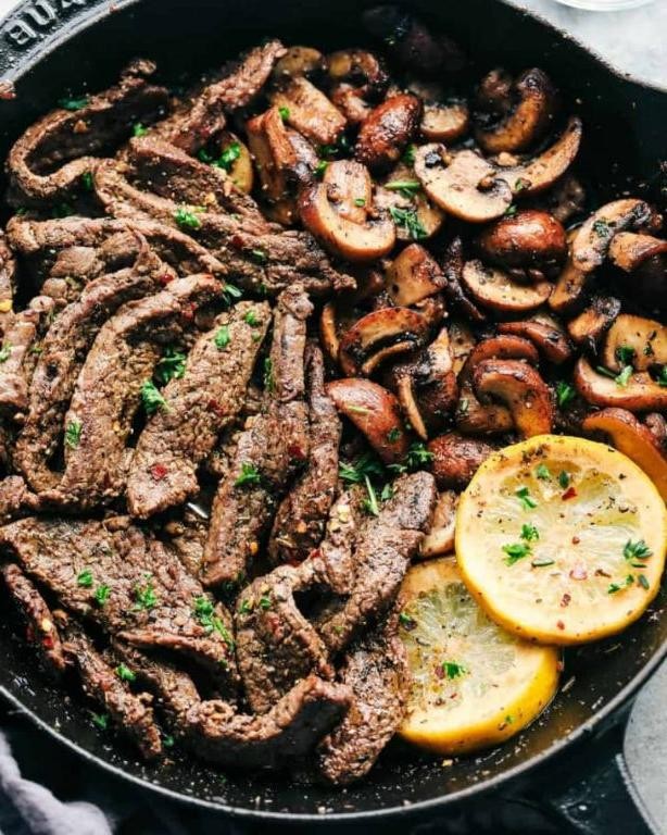 Savory Pan-Fried Flank Steak with Mushroom Sauce