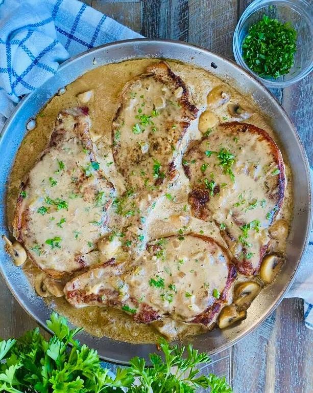 Savory Pork Chops with Onion and Mushroom Gravy