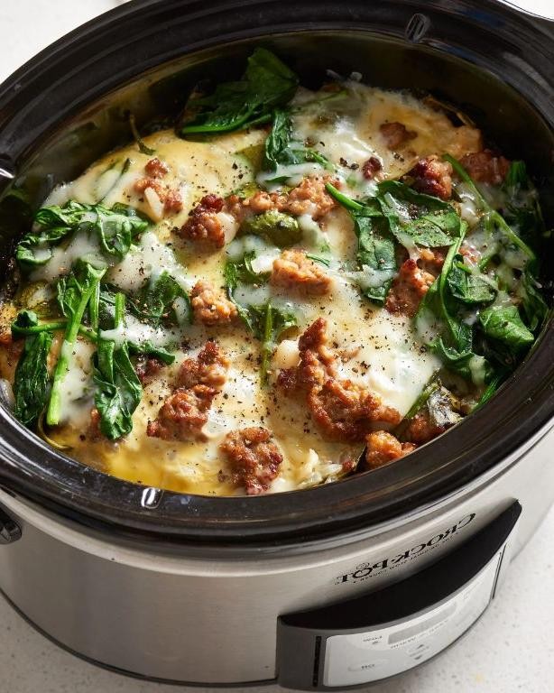 Savory Sausage and Spinach Slow Cooker Casserole