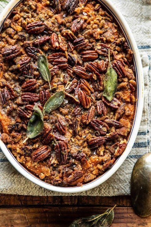 Savory Sweet Potato Casserole with Pecan Topping