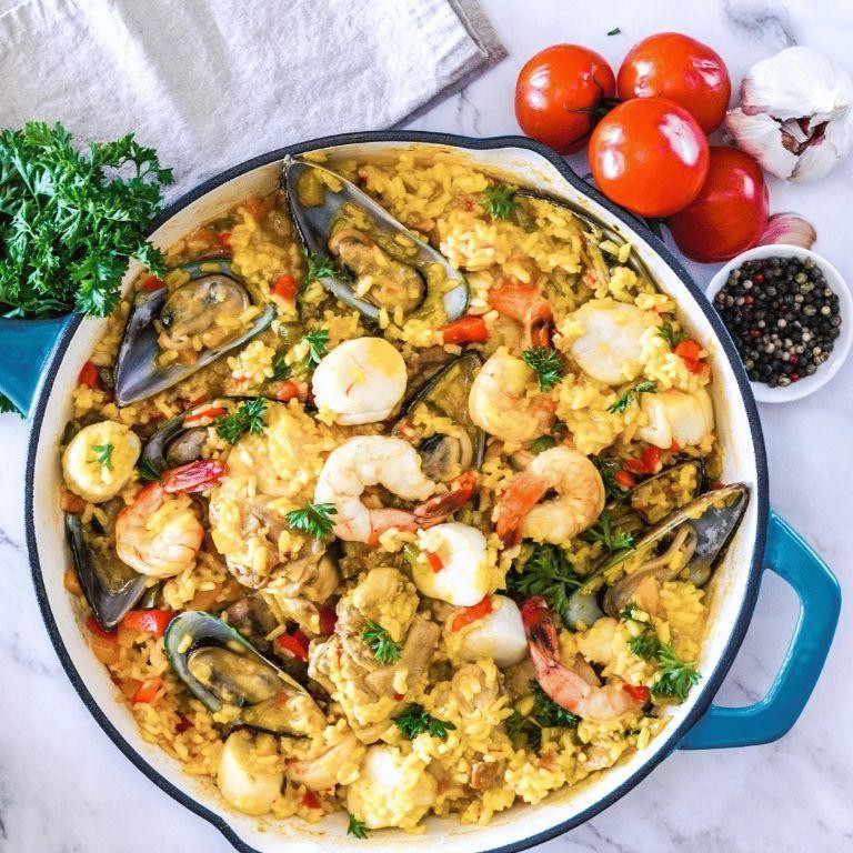 Seafood Scallop Paella with Saffron Rice