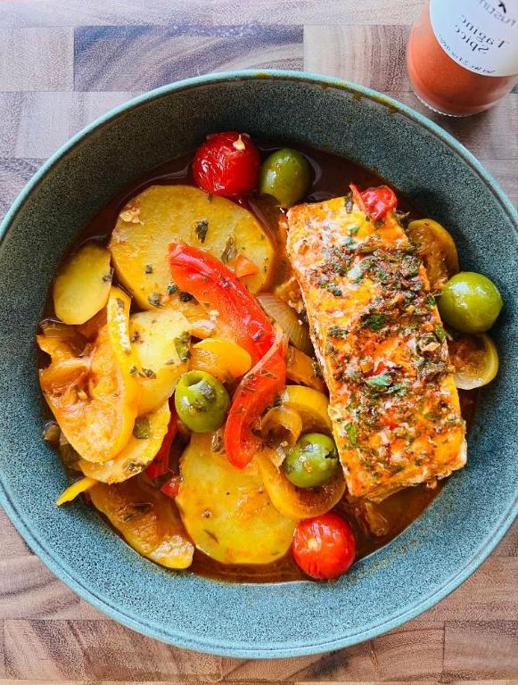 Seafood Tagine with Tomatoes and Green Olives