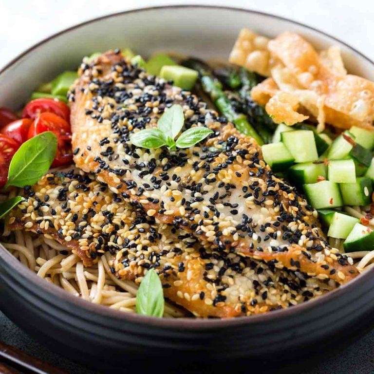 Sesame Crusted Fish with Herbs