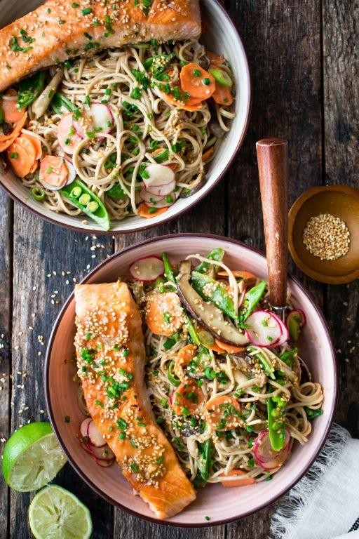 Sesame Salmon with Soba Noodle Salad