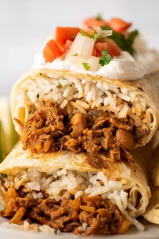 Shredded Beef and Rice Burrito
