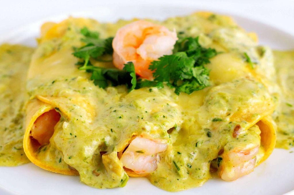 Shrimp and Corn Green Enchiladas