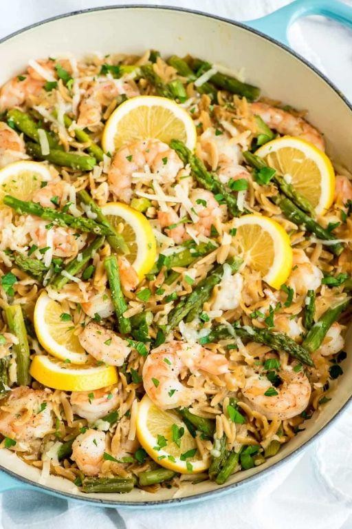 Shrimp and Orzo with Asparagus
