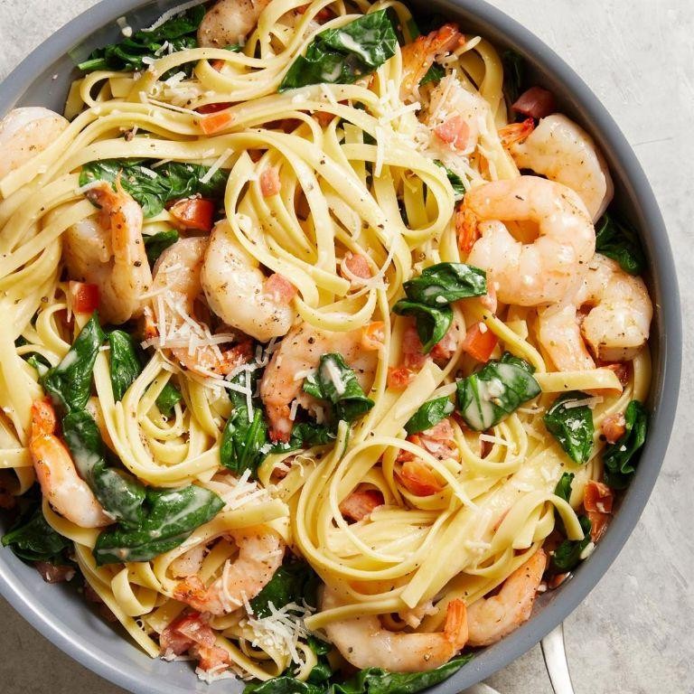 Shrimp and Spinach Fettuccine