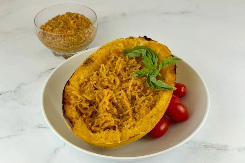 Sicilian Pesto Spaghetti Squash Bake