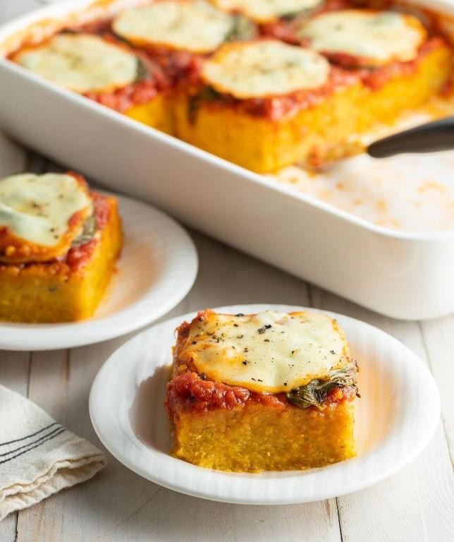 Simple Baked Polenta with Fresh Basil and Mozzarella
