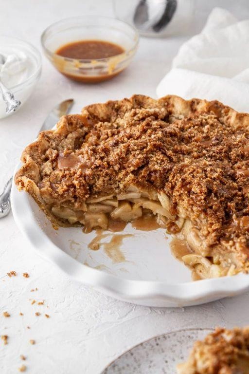 Simple Caramel Drizzled Dutch Apple Pie