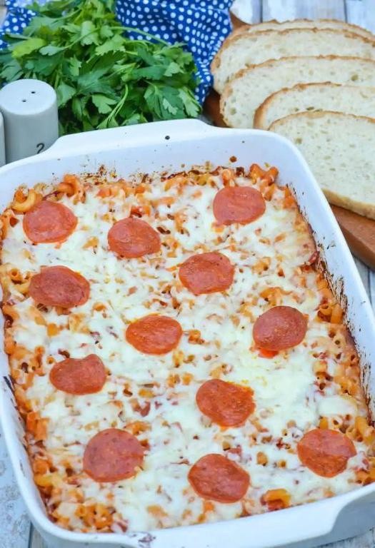 Simple Pepperoni Pizza Dump Casserole