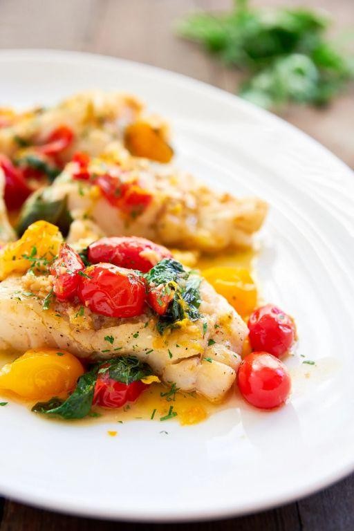 Skillet Cod with Heirloom Tomatoes and Basil