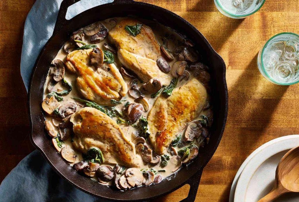 Skillet Creamy Chicken and Mushrooms with Spinach