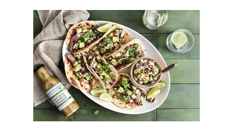 Skirt Steak Tacos with Avocado Cream and Radish
