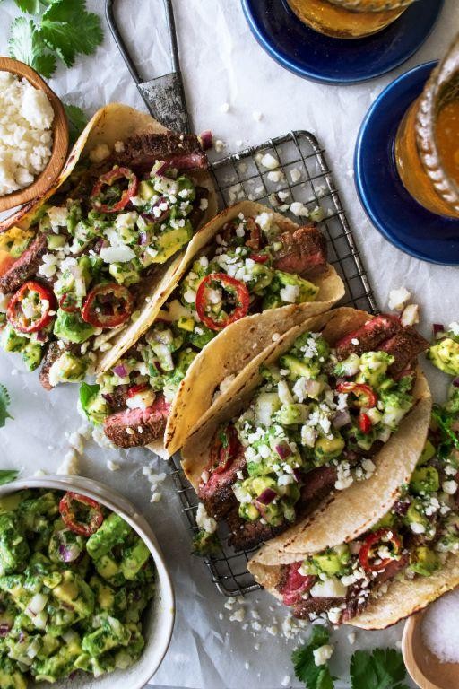 Skirt Steak Tacos with Avocado Salsa