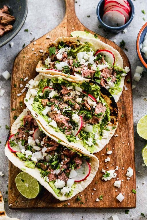 Skirt Steak Tacos with Feta and Zucchini Slaw