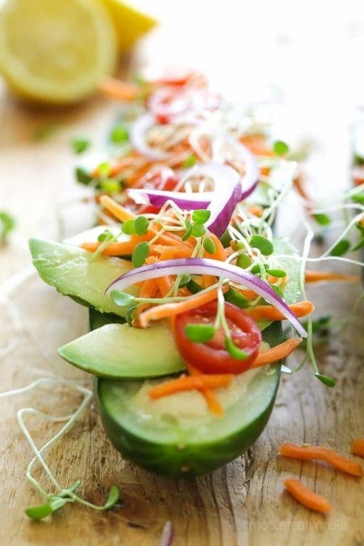 Sliced Cucumber and Hummus Boats