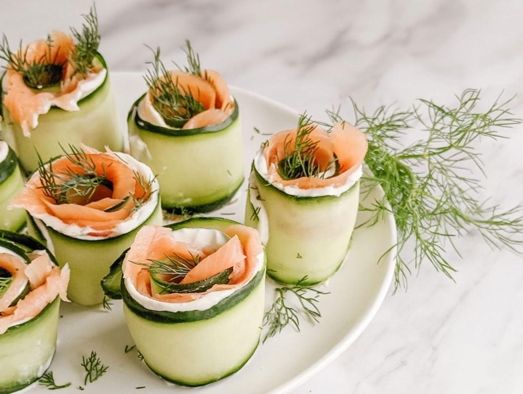 Sliced Cucumber and Salmon Roll-Ups