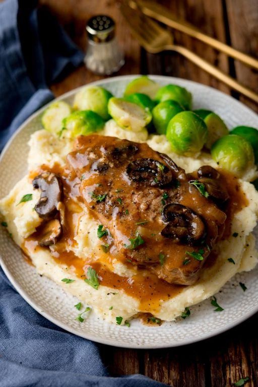 Slow Cooked Apple and Mushroom Pork Chops