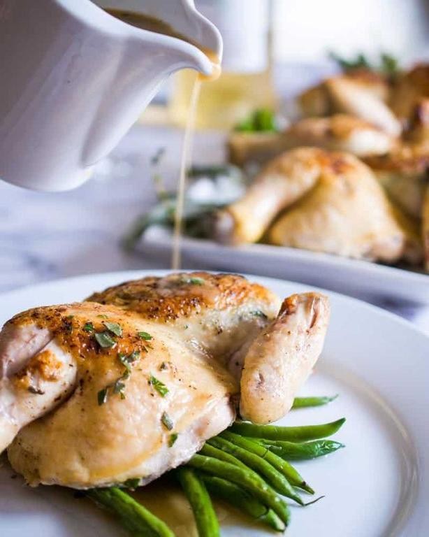 Slow Cooked Cornish Hens with White Wine and Herbs