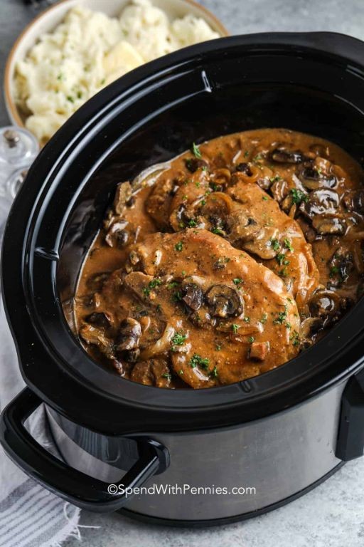 Slow Cooked Spicy Mushroom Pork Chops