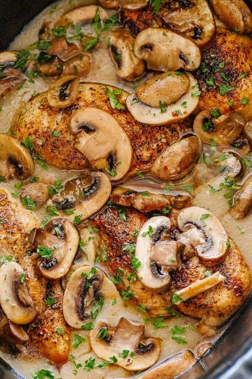 Slow Cooker Creamy Mushroom Bone-In Chicken Breasts