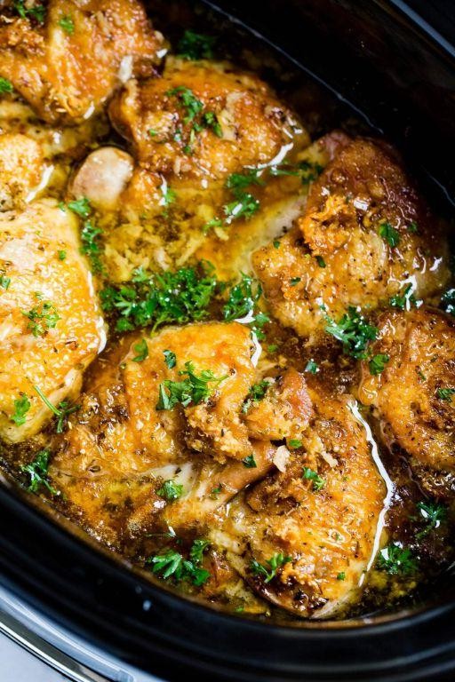 Slow Cooker Garlic Butter Bone-In Chicken Breasts