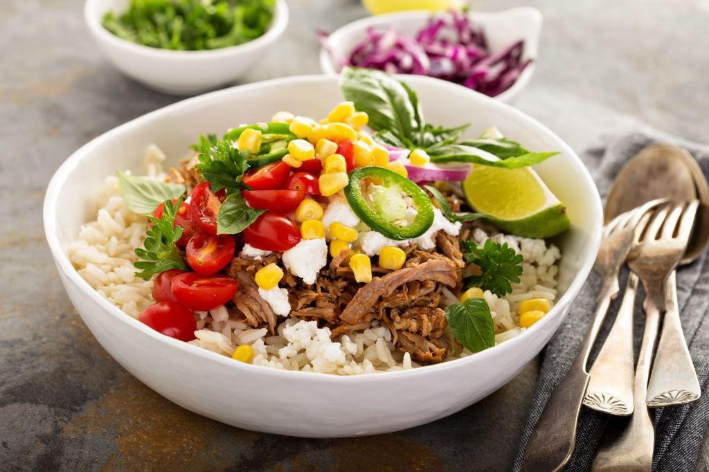 Slow Cooker Pulled Pork Burrito Bowls