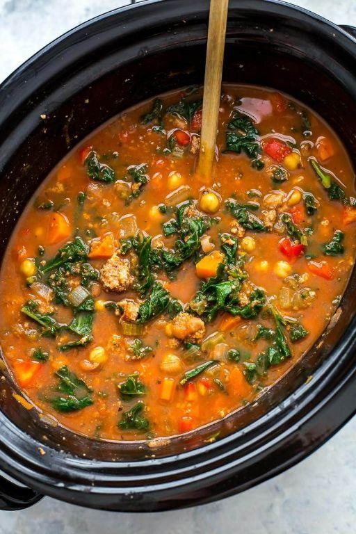 Slow Cooker Sausage and Kale Soup