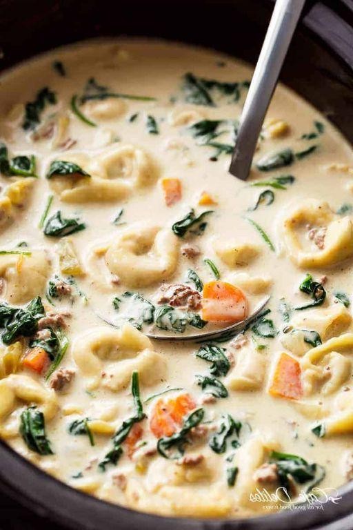 Slow Cooker Sausage and Spinach Tortellini Soup