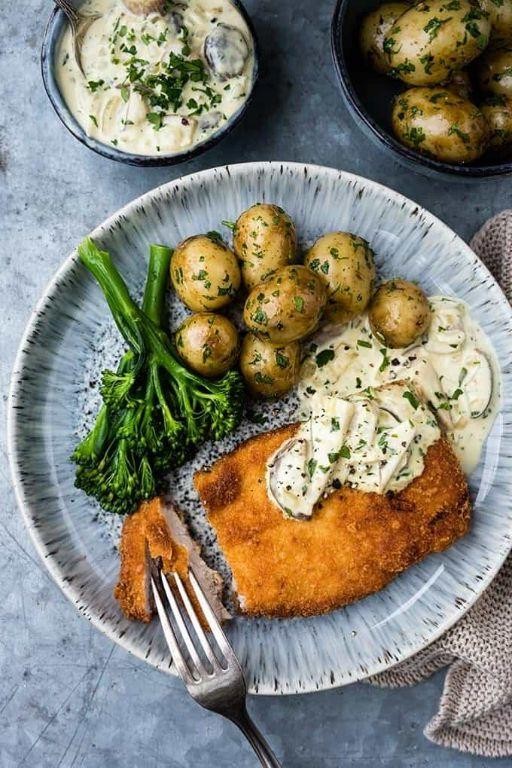 Slow-Cooked Pork Schnitzel with Creamy Mushroom Sauce