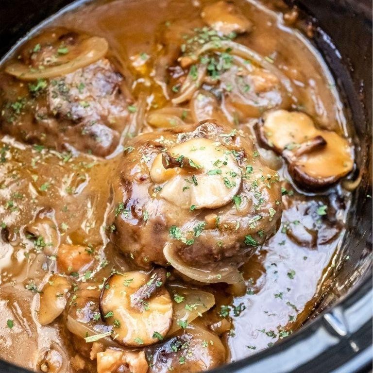 Slow-Cooked Salisbury Steak with Garlic and Herb Sauce
