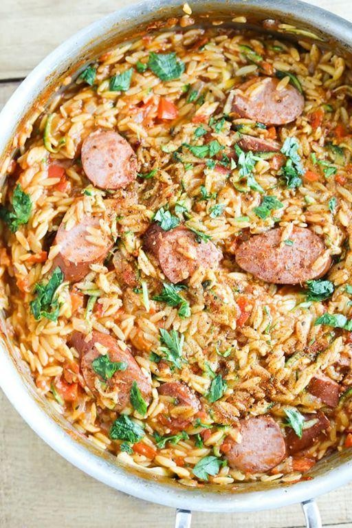 Smoked Polish Sausage and Orzo Skillet