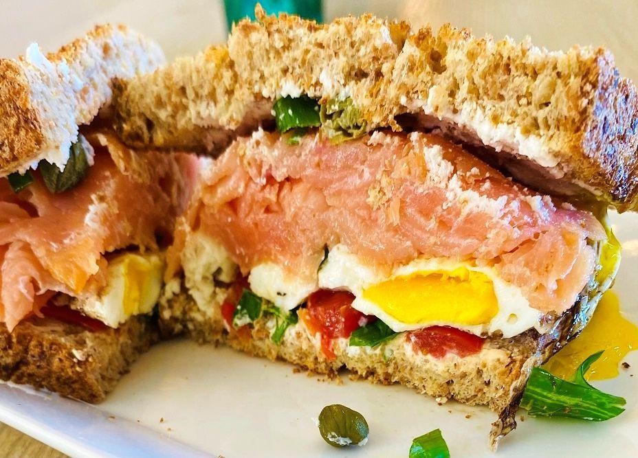 Smoked Salmon and Fried Egg Breakfast Sandwich