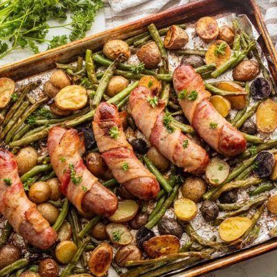 Smoky Bacon Wrapped Oven-Baked Bratwursts